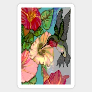 Hummingbird and Flowers Sticker